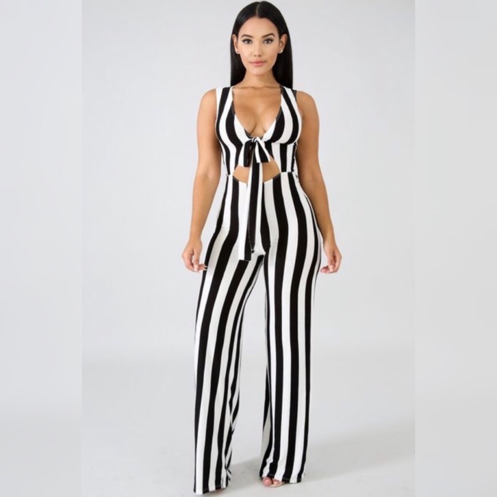 Black & White Striped Jumpsuit